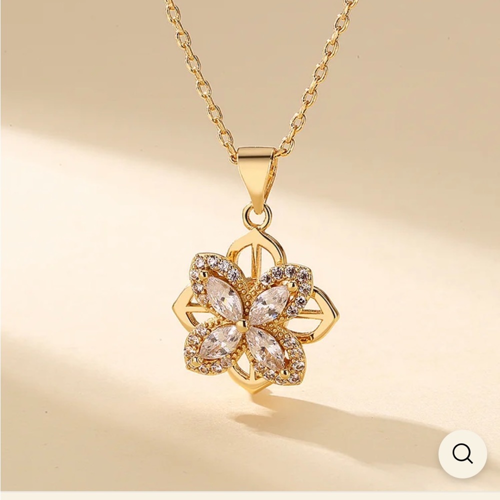 Gold Clover Spinner Necklace + Ring Zircon Lucky Jewelry Fidget Worry Meditation